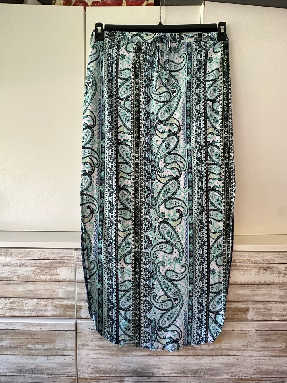 🌿 Bobbie Brooks Paisley Maxi Skirt Women’s Medium Blue Green Side Slits